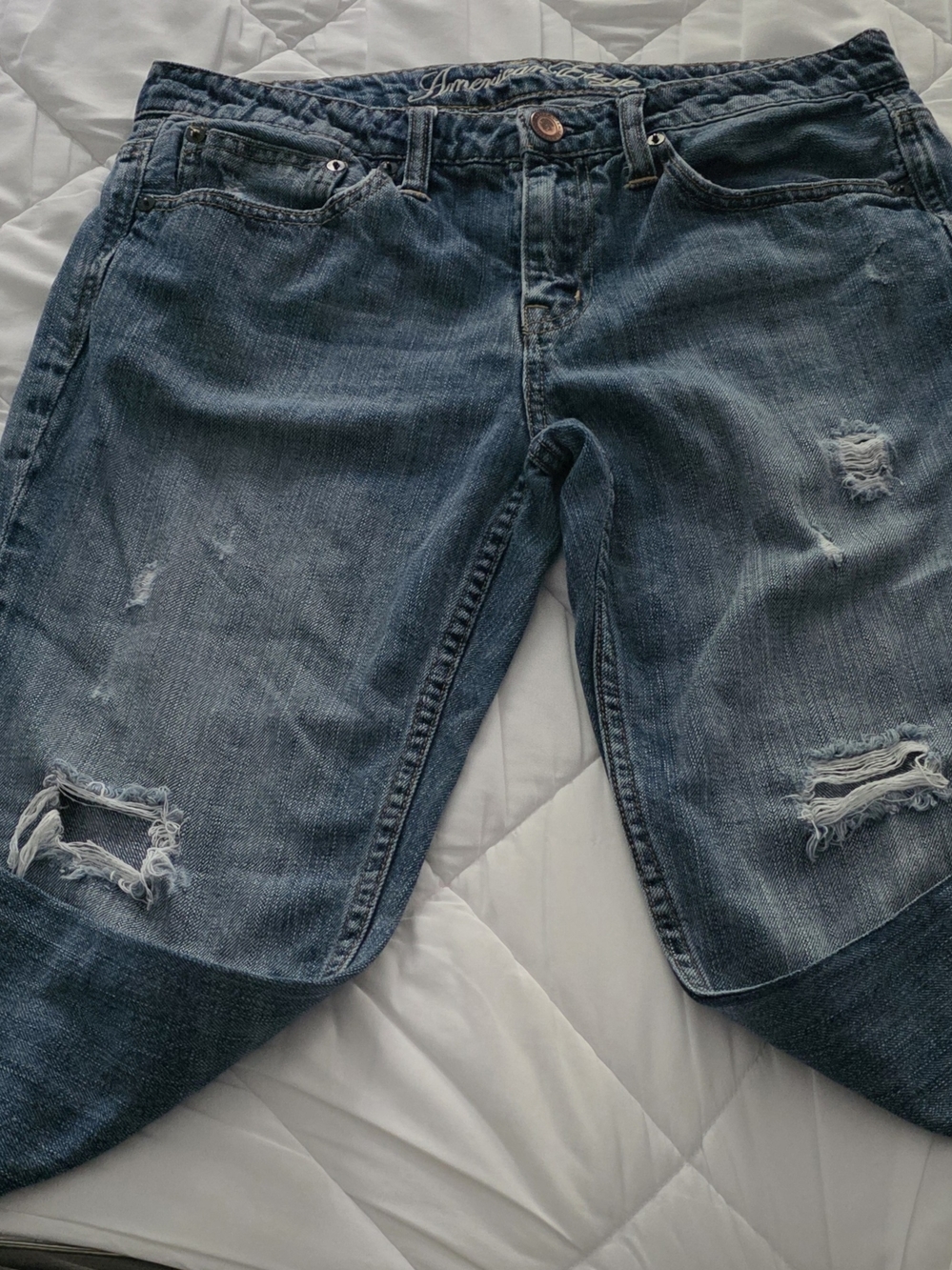 American Eagle Outfitters Distressed Dark Blue Boyfriend Jeans